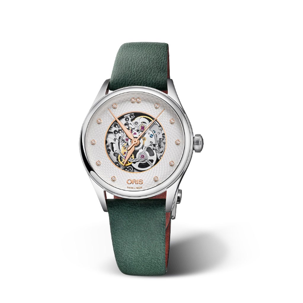 Orologio Oris Artelier Skeleton Diamonds con Cassa in Acciaio e Quadrante  Argentato con Cinturino Verde in Pelle - Dobner