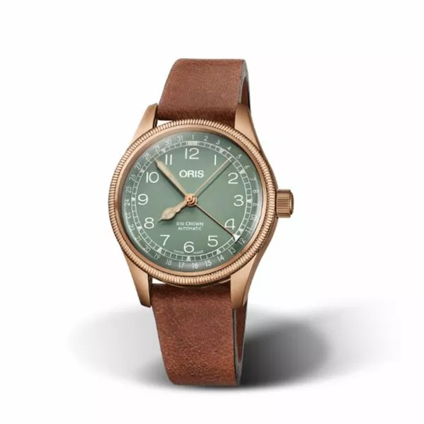 Orologio Oris Big Crown Bronze Pointer Date con Cassa in Bronzo e Quadrante Verde con Cinturino Marrone in Pelle