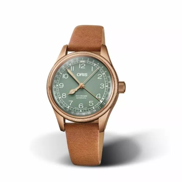 Orologio Oris Big Crown Bronze Pointer Date con Cassa in Bronzo e Quadrante Verde con Cinturino Marrone in Pelle Unisex