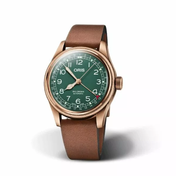 Orologio Oris Big Crown Pointer Date 80th Anniversary Edition con Cassa in Bronzo e Quadrante Verde con Cinturino in Pelle