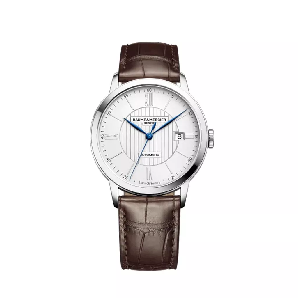 Orologio Baume & Mercier Classima con Cassa in Acciaio e Quadrante Argentato con Cinturino in Pelle di Alligatore