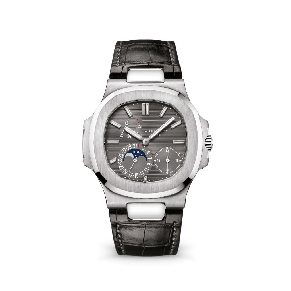 Orologio Patek Philippe Nautilus Cassa in Oro Bianco e Quadrante Grigio  Ardesia con Cinturino in Pelle di Alligatore - Dobner