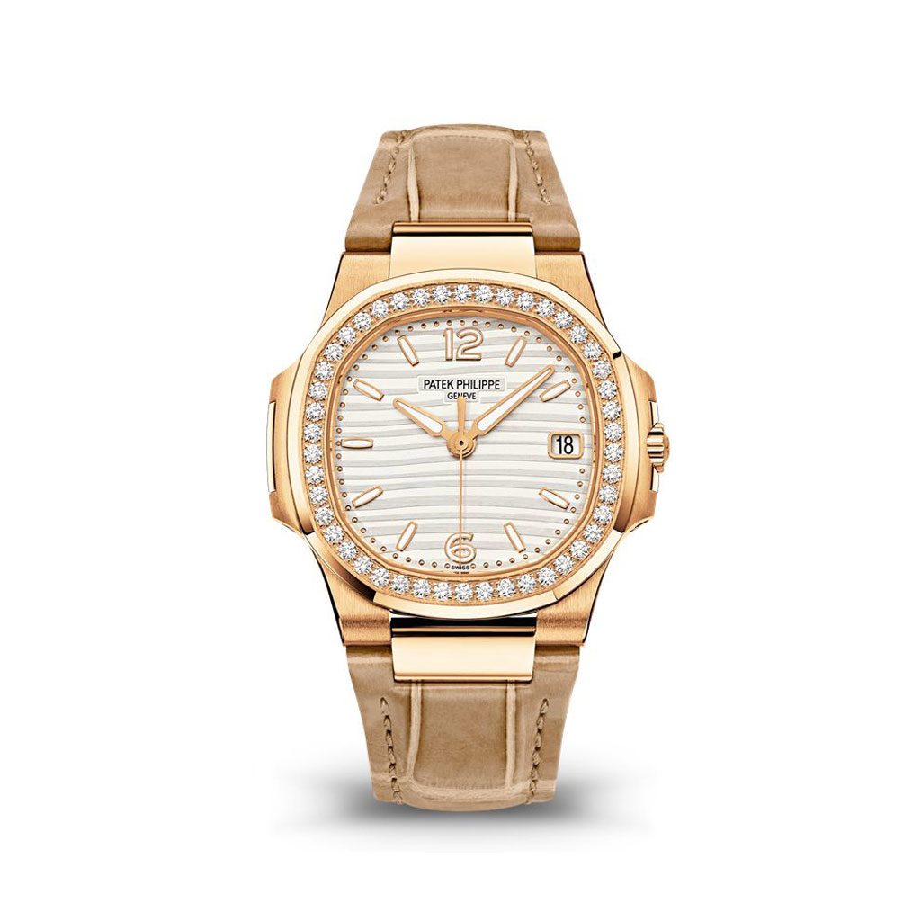 Orologio Patek Philippe Nautilus Cassa in Oro Rosa con 46 Diamanti e  Quadrante Argenté con Cinturino in Alligatore - Dobner
