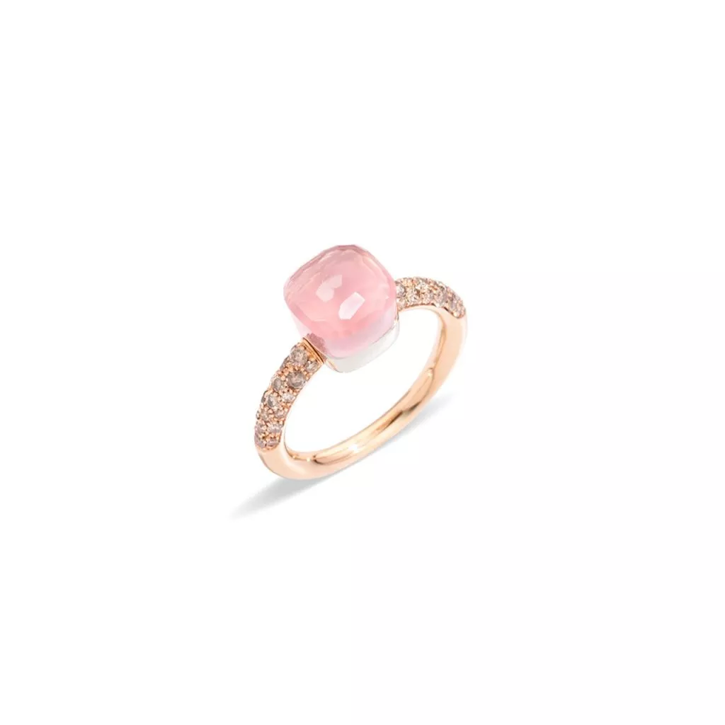 Anello Pomellato Nudo Petit in Oro Rosa e Oro Bianco con Quarzo Rosa