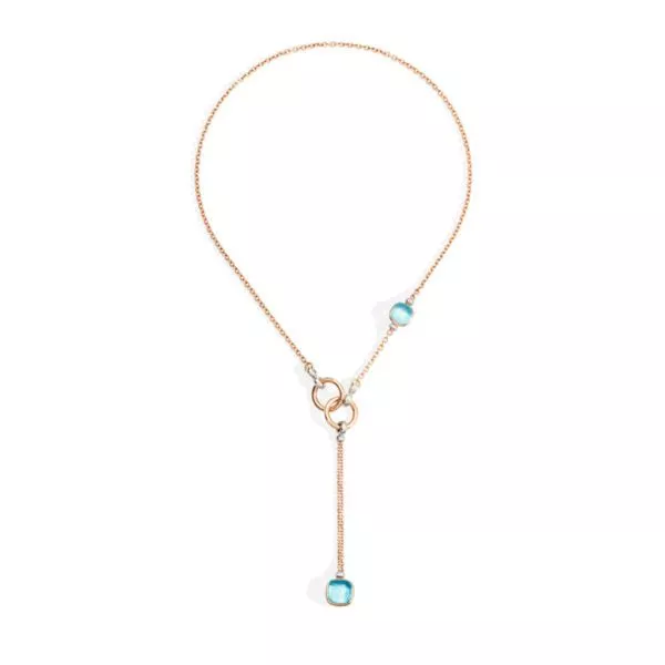 Collana Pomellato Nudo Lariat in Oro Rosa e Oro Bianco con Topazio Azzurro e Diamanti