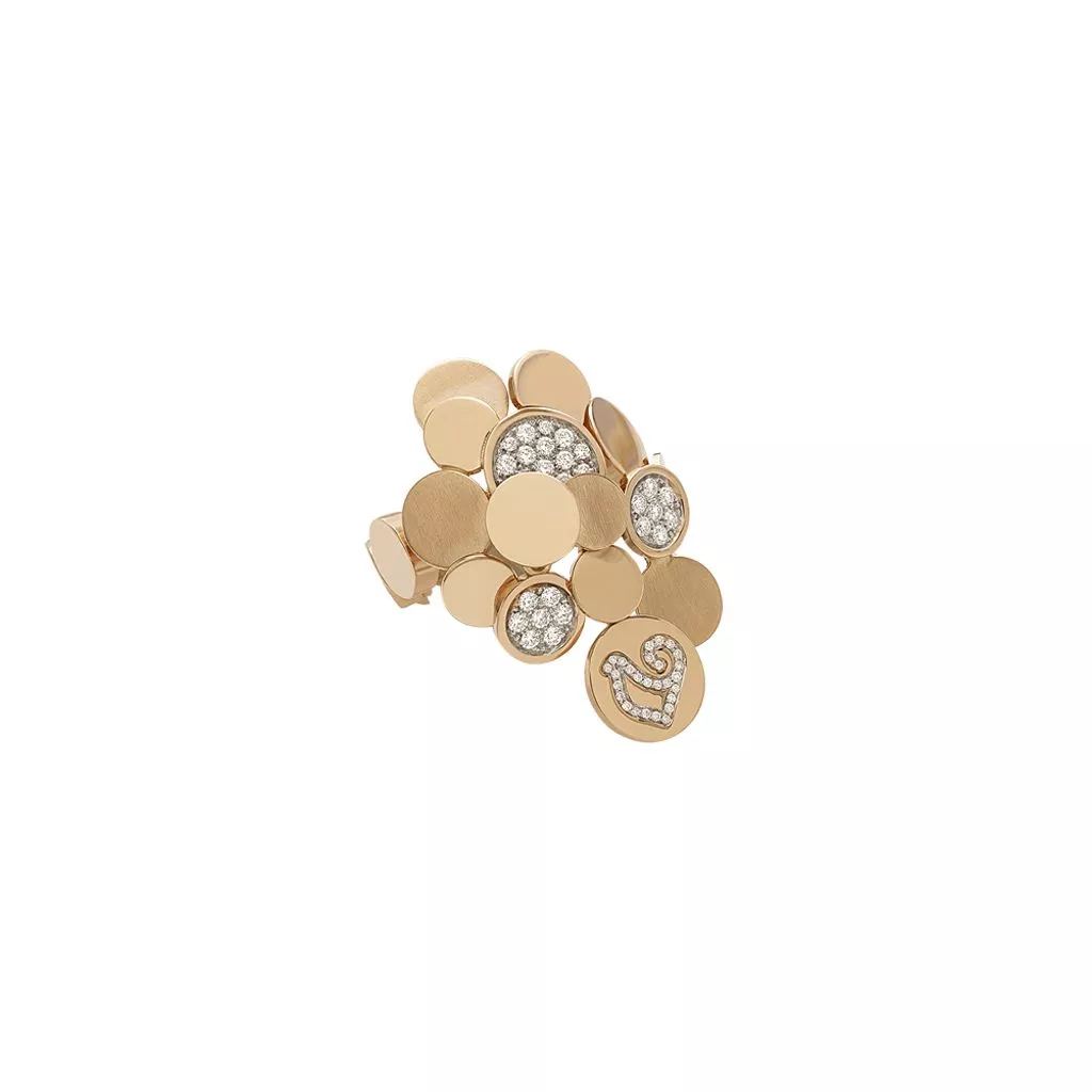 Anello Chantecler Paillettes a Cascata in Oro Rosa con Diamanti