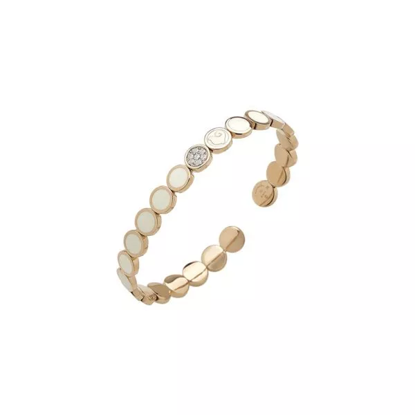 Bracciale Chantecler Paillettes Rigido in Oro Rosa e Smalto Bianco con Diamanti