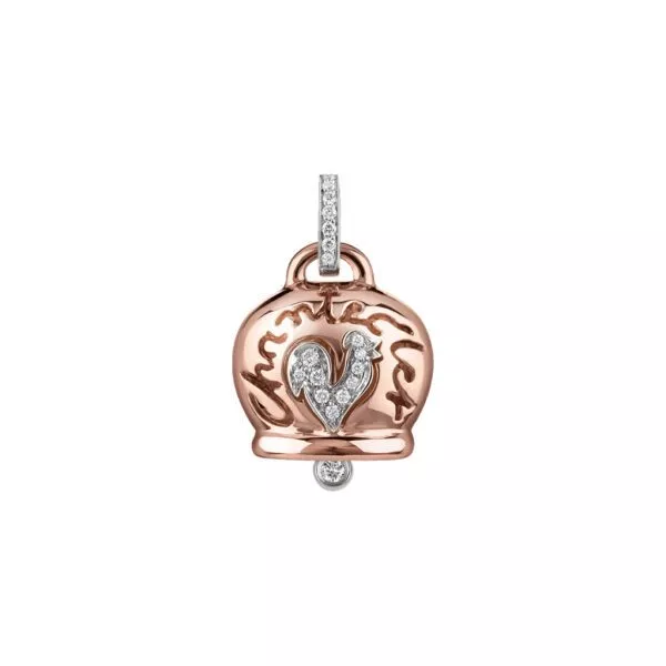 Ciondolo Chantecler Campanella Grande in Oro Rosa e Galletto con Diamanti