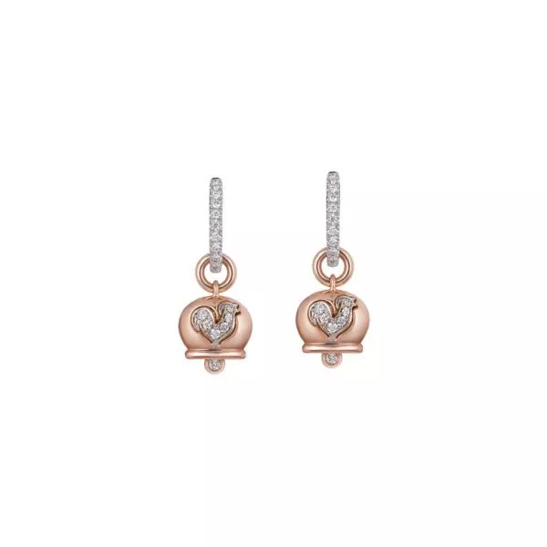 Orecchini Chantecler Campanella Piccola in Oro Rosa e Galletto con Diamanti