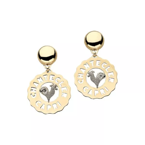 Orecchini Chantecler Logo Piccoli in Oro Giallo e Bianco con Diamanti