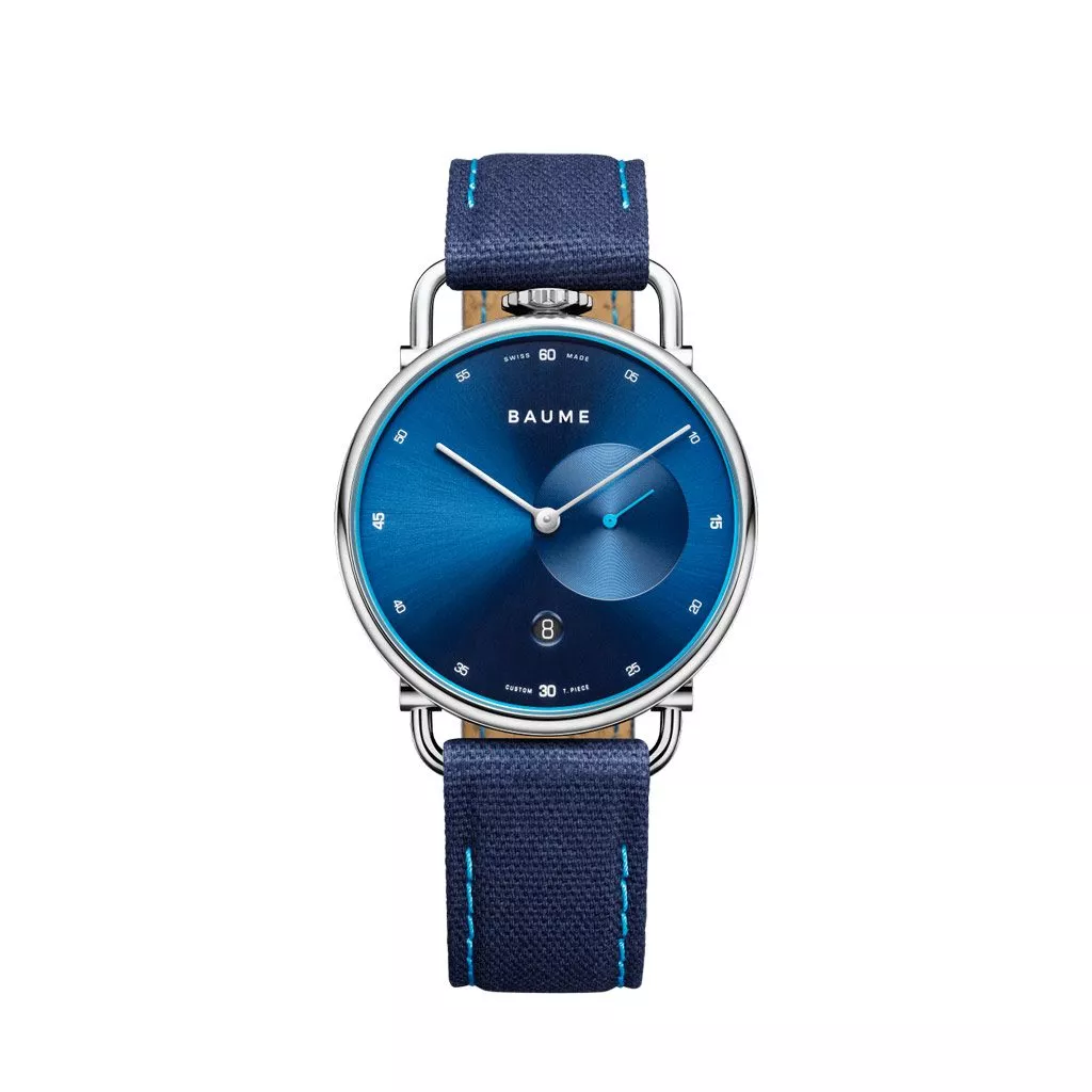 Orologio Baume & Mercier Baume con Cassa in Acciaio e Cinturino in Cotone Blu