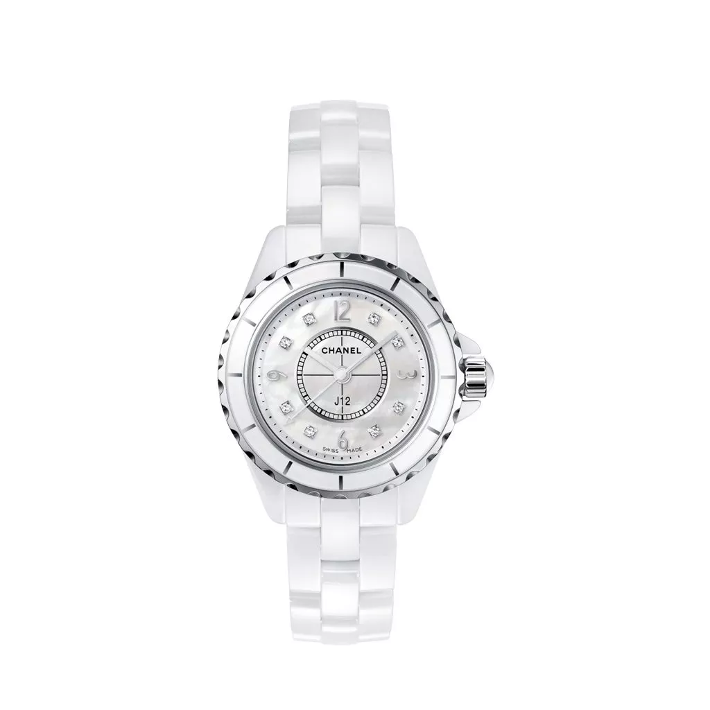 Orologio Chanel J12 da 29 mm in Acciaio e Ceramica Bianca con Quadrante con Diamanti