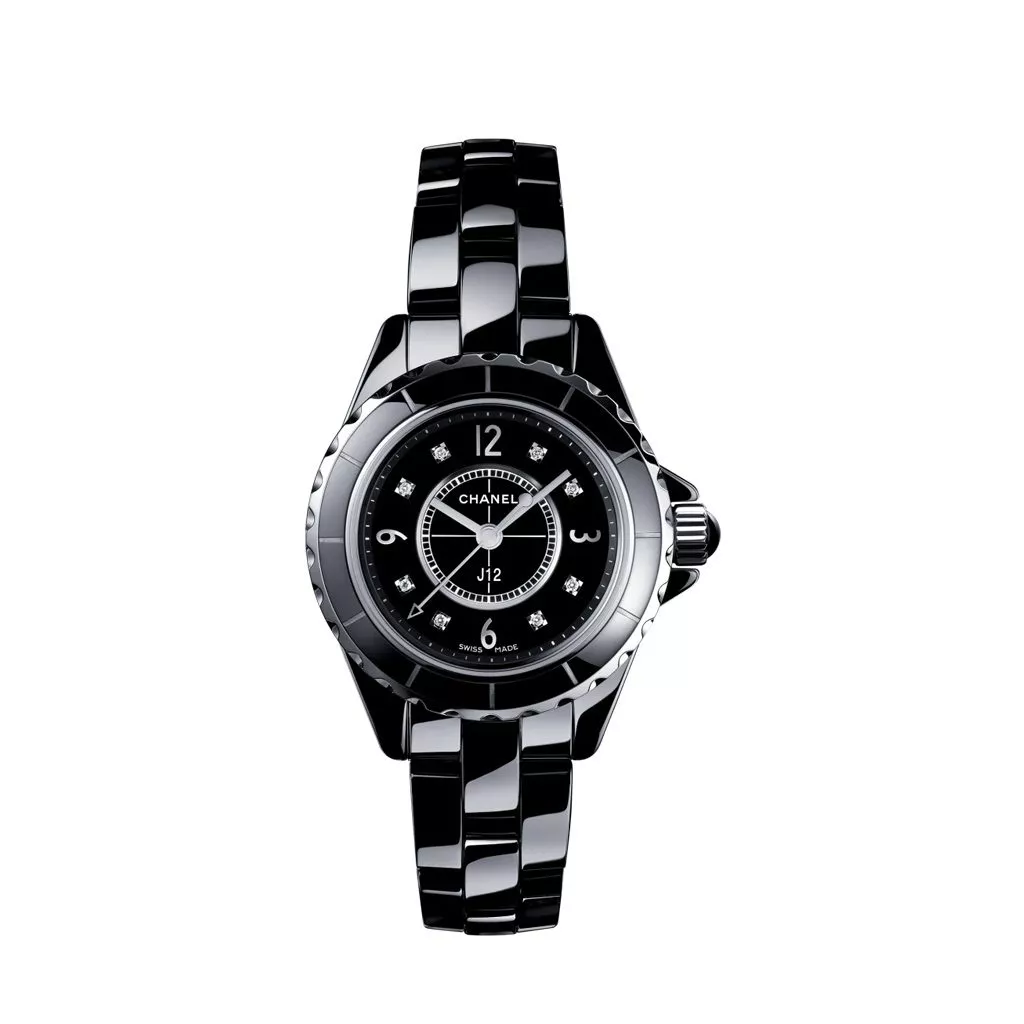 Orologio Chanel J12 da 29 mm in Acciaio e Ceramica Nera con Quadrante con Diamanti