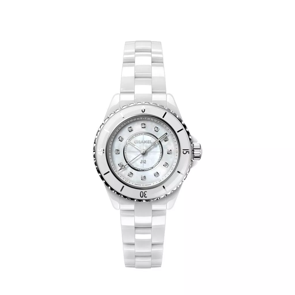 Orologio Chanel J12 in Acciaio e Ceramica Bianca con Quadrante Madreperla