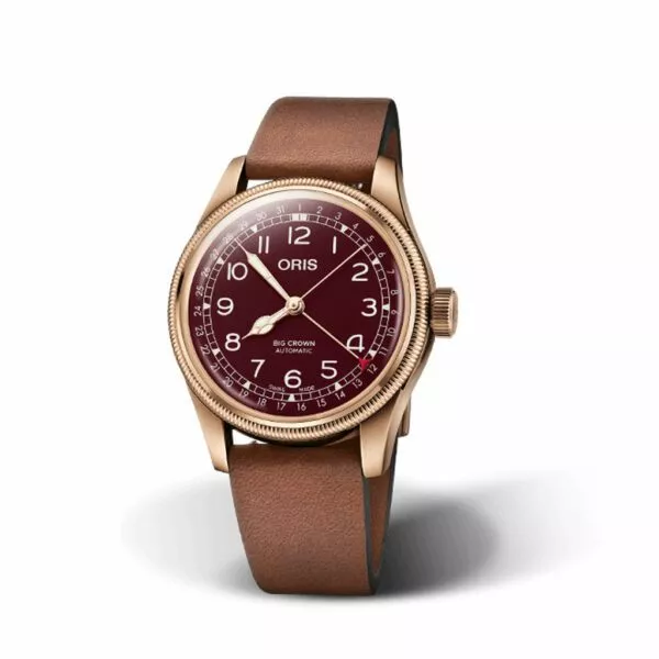 Orologio Oris Big Crown Bronze Pointer Date con Quadrante Rosso e Cinturino in Pelle
