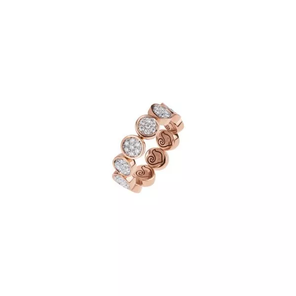 Anello Chantecler Paillettes Veretta Misura 9-11 in Oro Rosa con Diamanti Bianchi