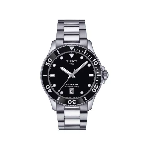 Orologio Tissot Seastar 1000 40mm in Acciaio con Quadrante Nero