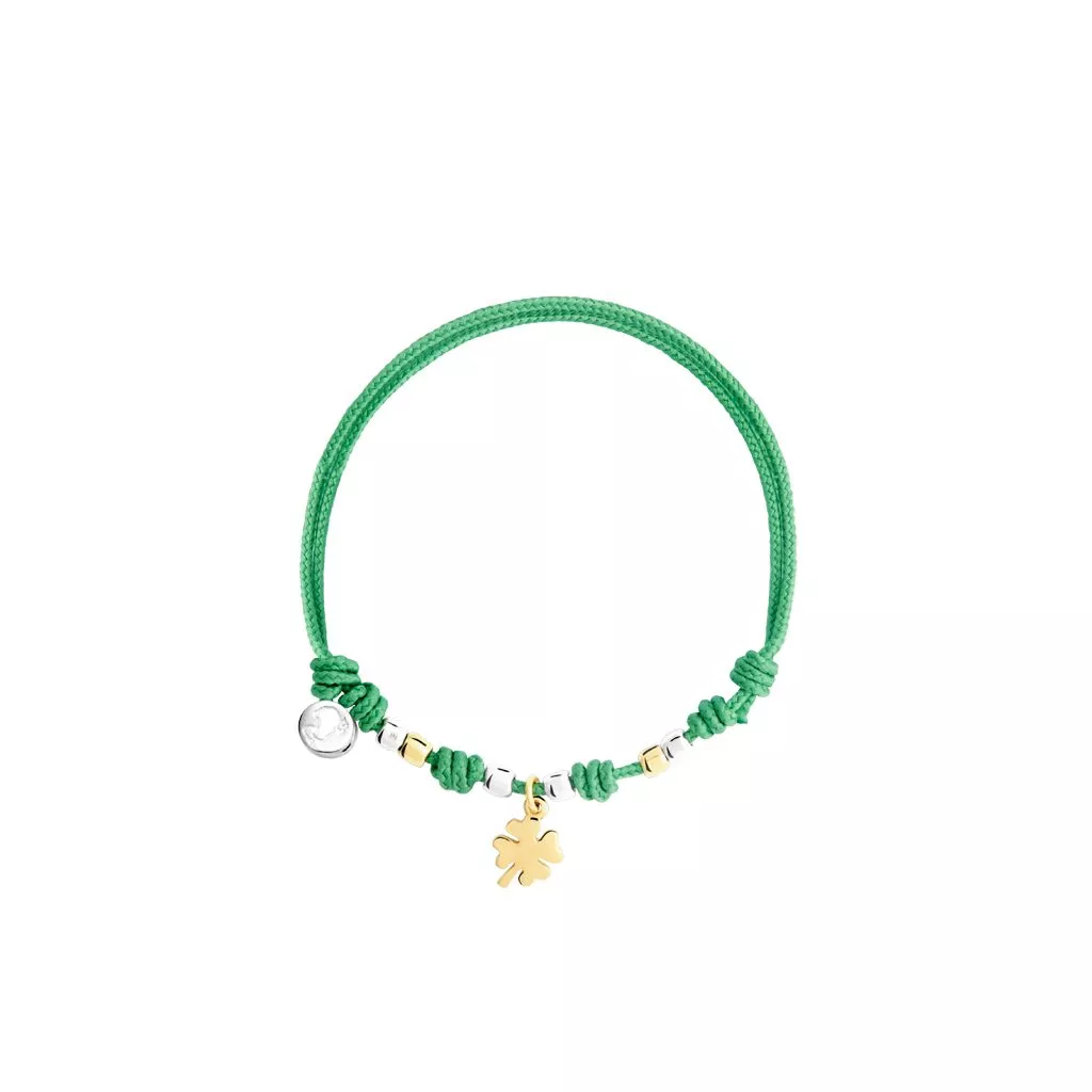 Bracciale Dodo con Cordino Verde e Ciondolo Quadrifoglio