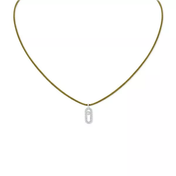 Collana Messika Care(s) in Oro Bianco con Cordino Kaki