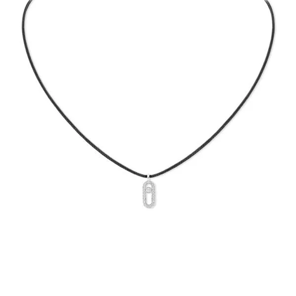 Collana Messika Care(s) in Oro Bianco con Cordino Nero