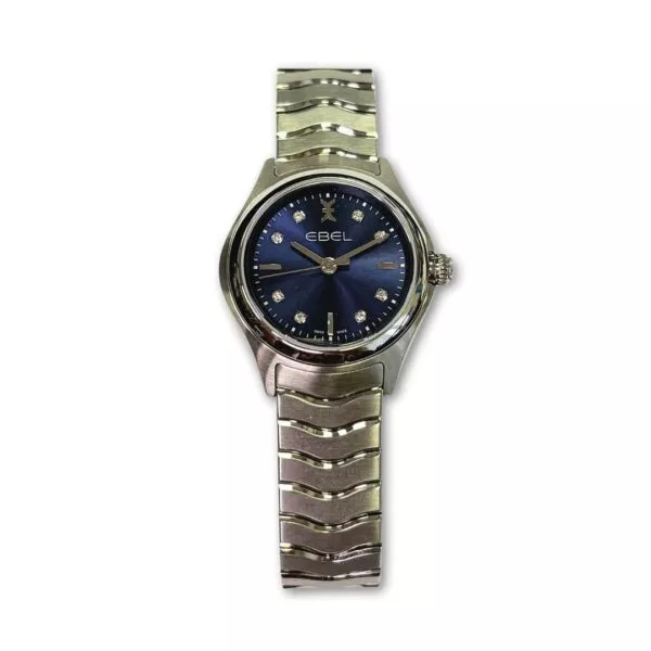 orologio ebel wave con quadrante blu e diamanti