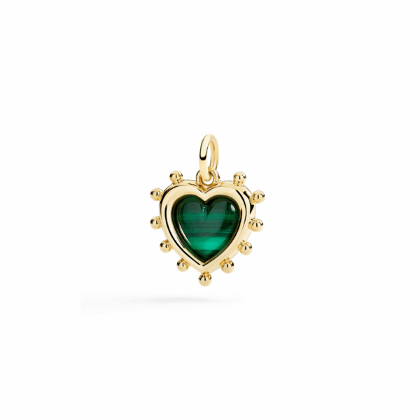 Ciondolo dodo cuore argento dorato con malachite