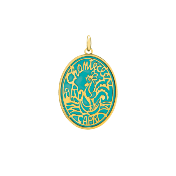 ciondolo chantecler logo in oro giallo con smalto cattedrale verde